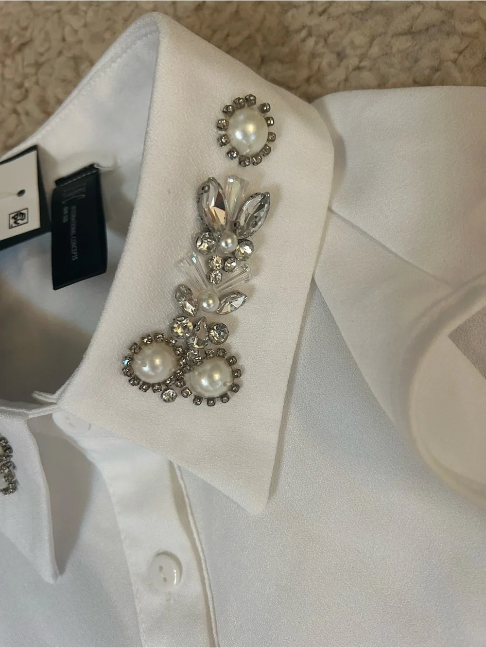INC International Concepts Jeweled Collar Dickey - White
